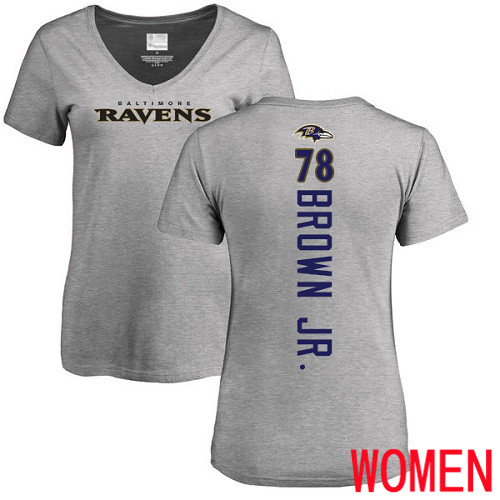 Baltimore Ravens Ash Women Orlando Brown Jr. Backer V-Neck NFL Football #78 T Shirt->nfl t-shirts->Sports Accessory